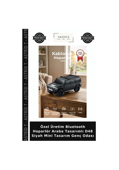 Özel Üretim Bluetooth Hoparlör Araba Tasarımlı D48 Siyah Mini Tasarım Genç Odası