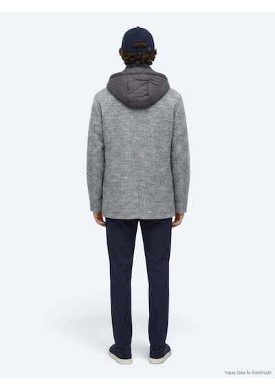 Kip Gri Regular Fit Kapüşonlu Smart Casual Dokuma Mont