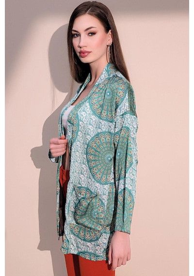 WeShaya Kadın Yeşil Etnik Desen Yeni Moda Saten Çift Cepli Salaş Kimono Ceket - Tesettüre Uygun Yeşil WeShaya Kadın Yeşil Etnik Desen Yeni Moda Saten Çift Cepli Salaş Kimono Ceket - Tesettüre Uygun Yeşil