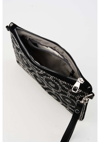 Vivaq Kadın Halka Altın Taşlı Süet Bilek Askılı Ve Zincir Askılı Portföy El Ve Clutch Çanta SİYAH