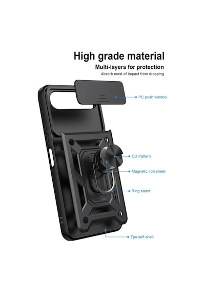 Tecno Spark 50 5g Uyumlu Tank Kılıf - Yüzüklü Extra Darbe Koruma Zırhlı Outdoor Kapak - Siyah
