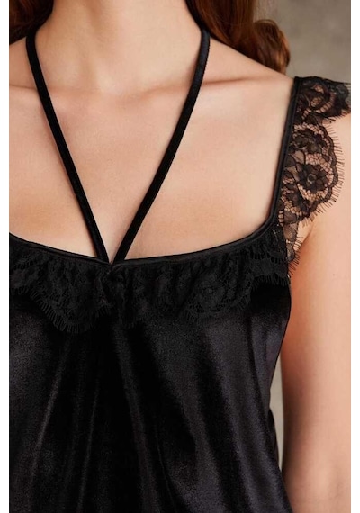 Pierre Cardin Dantelli Kadife Tulum Sabahlık Takım 4800 Siyah 001