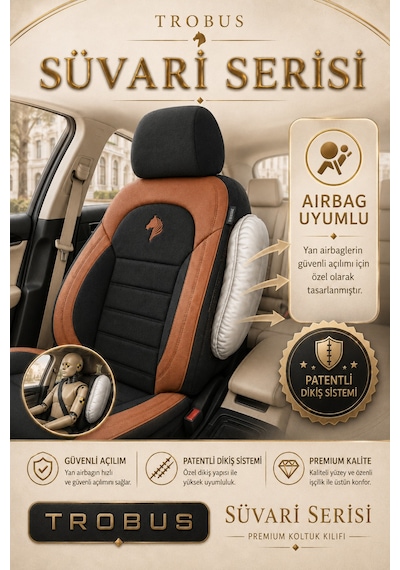 Tofaş Kuş 1993 Sonrası Uyumlu Süvari Serisi Siyah Taba Premium Tay Tüyü Koltuk Kılıfı