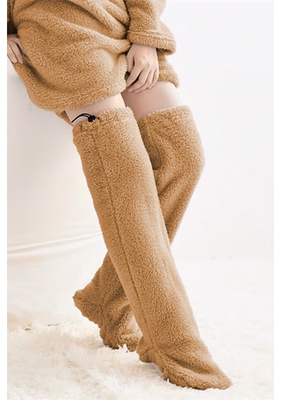 Mulberry Wellsoft Peluş Diz Üstü Ev Çorabı Uzun Çorap SÜTLÜ KAHVE
