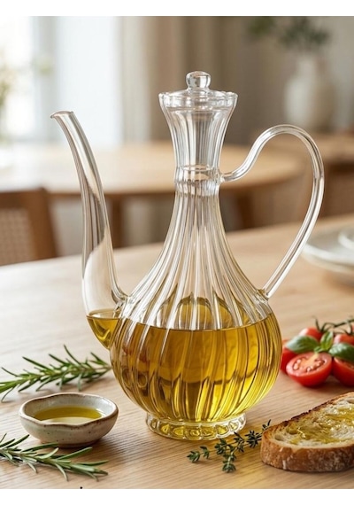 Borosilikat Cam Glorry Yağlık Veya Sirkelik 700 Ml 1 Adet Çizgili Tasarım Füme Kafalı Şeffaf