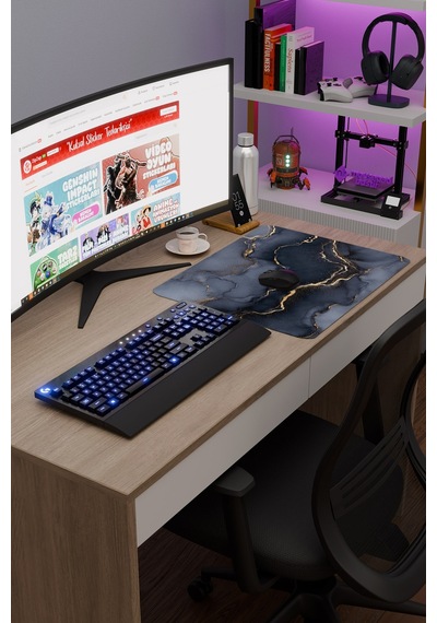 Siyah Mermer Kaymaz Dikişli Kauçuk Oyuncu Mousepad V2 - 48x40 Xl Gaming Mouse Pad Fare Altlığı