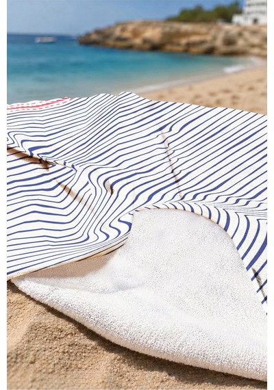 Çizgili Marine Çapa Plaj Havlusu - Lacivert Beyaz Nautical Tarz Hızlı Kuruyan Mikrofiber Havlu Örtü Kül Akasya