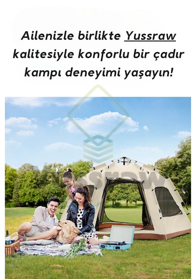 4-8 Kişi 6 Gen Kamp Çadırı Taşınabilir Otomatik Çadır Güneşlik Kamp Hızlı Açık Çadır 280 280 158 Bej