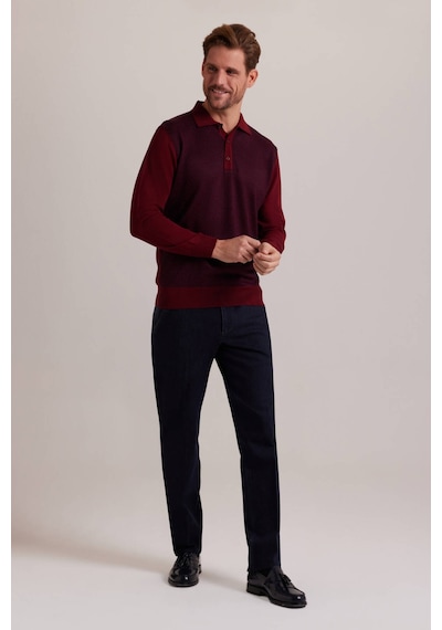 Erkek Lacivert Bordo Polo Yaka Desenli Triko Lacivert - Bordo