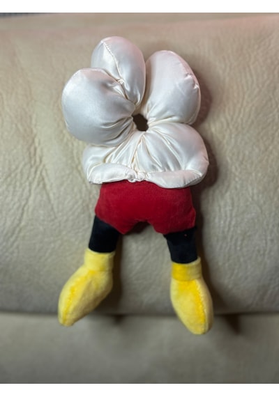 Mickeyy Mouse Figürlü Saten Puantiyeli Scrunchie Simit Toka - Çılgın Topuz Tokası Beyaz