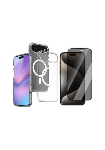 Vendas Apple Uyumlu iPhone 17 Air Kılıf M-safe Şarj Özellikli Şeffaf Sert Pc Zore Embos Kapak + Privacy Hayalet Ekran Koruyucu Şeffaf