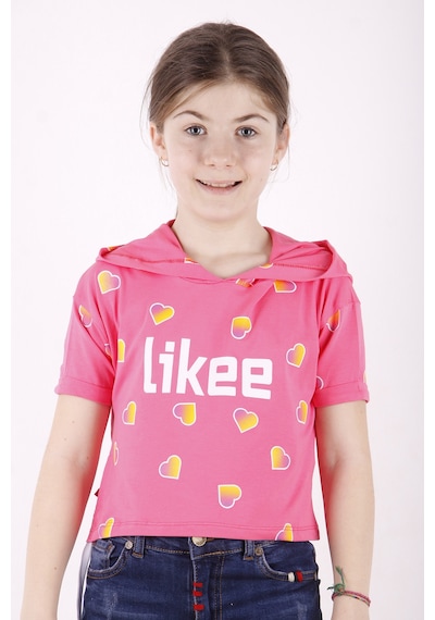 Toontoy Kids Toontoy Kız Çocuk Likee Baskılı Kapüşonlu Tişört Fuşya