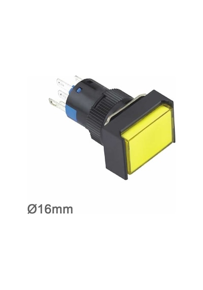 16Mm Mavi Ledli Yaylı Buton 5P (Dikdörtgen) 10V-30V