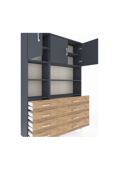 Arges Dolap 8 Raflı 8 Çekmeceli 3 Kapaklı 132x30x195 Antrasit-antrasit/çam Antrasıt/atlas Çam