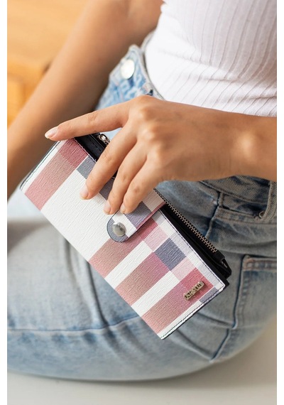 Just Polo Kadın Ekose Cüzdan 20 Kart Bölmesi Kağıt Para Bölmesi Ebat 10x18 Cm 231604mh Lacivert