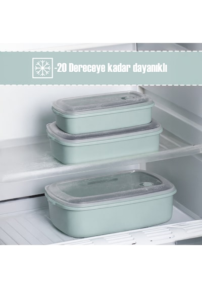 Porsima 5314 Kilitli Sızdırmaz Kapaklı Hava Tahliye Contalı Çok Amaçlı 3lü Dikdörtgen Erzak Yiyecek Saklama Kabı Seti Mavi- 1000-1700-2800ml Mavi