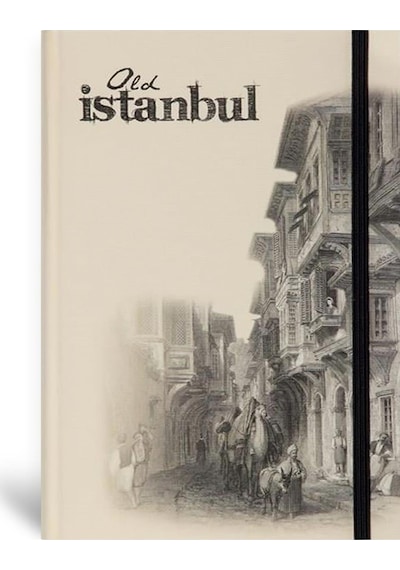 Eski İstanbul Cep Journal Çizgili Lastikli Cumbalı Bej