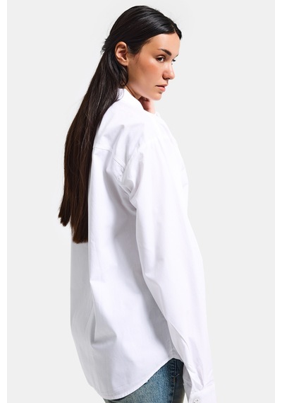 Itsbasic Kadın Beyaz Oversize Kravat Detaylı Özel Tasarım Bol Kesim Gömlek