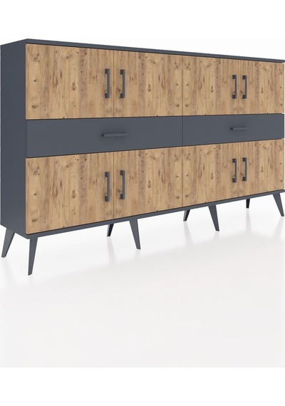 Arges Konsol 4 Raflı 2 Çekmeceli 8 Kapaklı 176x30x99 Antrasit-çam Antrasit-çam/antrasit
