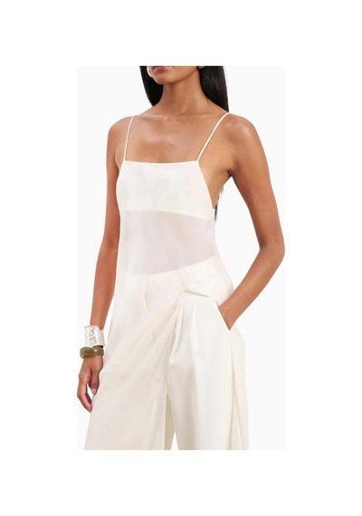 Because Of Alice Kadın Şeffaf Şifon Uzun Askılı Camisole Bluz Beyaz