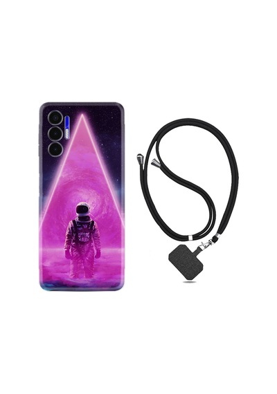 Tecno Pova 3 Kılıf İpli Boyun Askılı Desenli Silikon Astro Purple2 1907