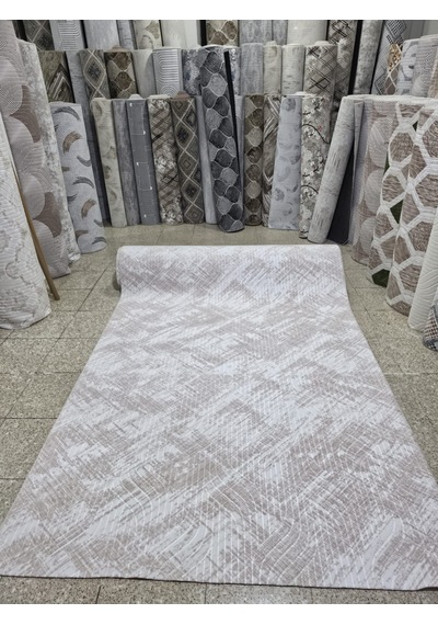 Geometrik Çapraz Çizgili Bej Krem Koridor Yolluğu Kaymaz Taban Yıkanabilir Salon Mutfak Halısı