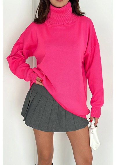 Asprin Fashion Degaje Yaka Triko Bluz Beyaz Pembe + Hediye Kolye Pembe