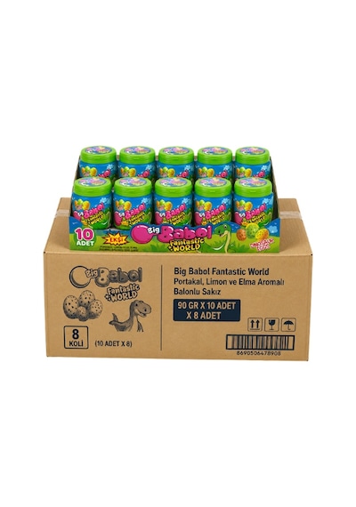 Big Babol Fantastic World Portakal, Limon Ve Elma Aromalı Balonlu Sakız 90 Gr X 10 Adet X 8 Adet-397