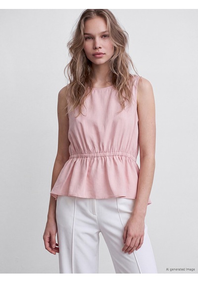 Lcw Vision Pembe Bisiklet Yaka Peplum Bluz