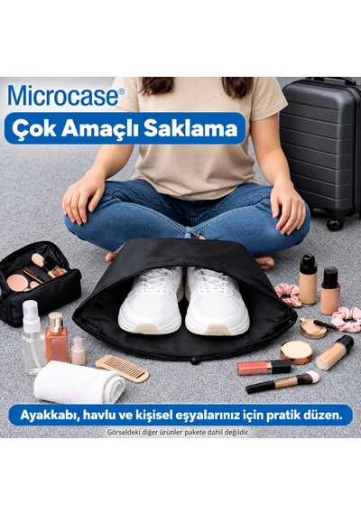 Microcase Su Geçirmez İpli Ayakkabı Eşya Düzenleyici Seyahat Çantası Hurç 50 X 40 Cm 5 Adet Al5505 Siyah