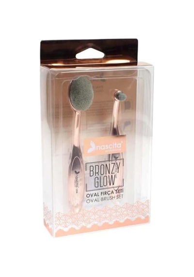 Bronzy Glow Oval Fırça Seti 2'li Profesyonel Makyaj Fırçası, Fondöten & Pudra Uygulama