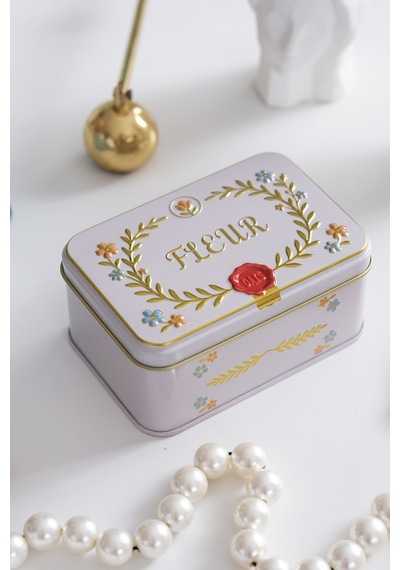 Beyaz 107 X 72 X 50 Mm - Premium Fleur Gold Kabartmalı Metal Hediyelik Dekoratif Saklama Kutusu