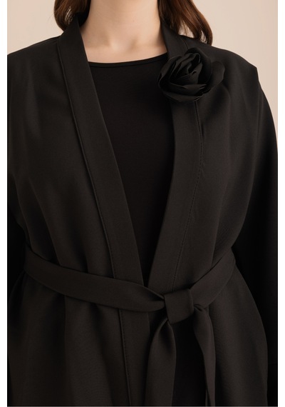 Aker Siyah Kumaş Broşlu Kimono Siyah Siyah