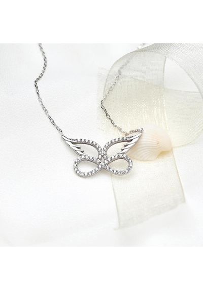 Brezza Lusso Jewelry Gümüş Melek Kanatlı Sonsuzluk Kadın Kolye 45 CM