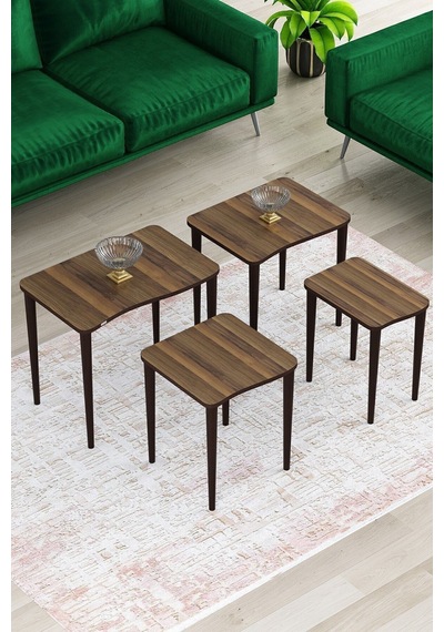 Canisa Concept Kuğu Serisi Mdf Zigon Sehpa Takımı-4 Lü Sehpalar Ceviz Ayaklar Ceviz