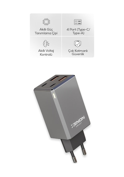 Hızlı Şarj Adaptörü 65w Gan + Type-c Kablo 100w Pd 4 Port, Apple iPhone & Samsung Uyumlu X6425