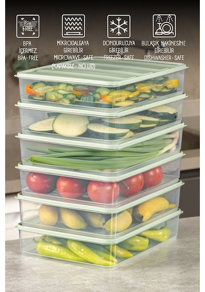 Vienev 6lı 3,5 Litre Buzdolabı Dondurucu Organizer Mikrodalga Ve Difrize Uygun Saklama Kabı Mint