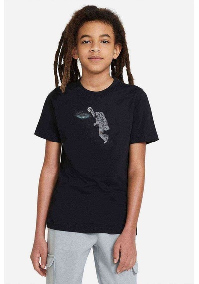 Astronot Smaç Baskılı Unisex Çocuk Siyah T-Shirt