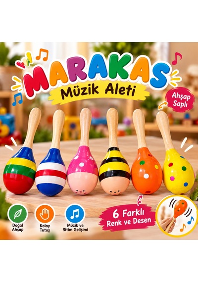 Ahşap Saplı Renkli Marakas