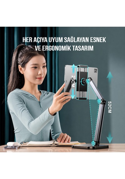 İpad Uyumlu Tablet Ve Telefon Tutucu Metal Masa Kelepçeli 360 Stand