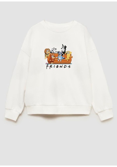 Monila Unisex Çocuk Friends Baskılı 3 İplik Kumaş Pamuklu Sweatshirt Ekru