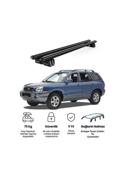 Pençe Hyundai Santa Fe 2000-2006 Uyumlu Siyah Ara Atkı Port Bagaj Tavan Barı
