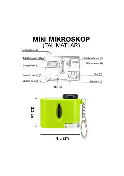 Temel Cep Mikroskobu 60x Led Ve Uv Işıklı Taşınabilir Yeşil Mikroskop