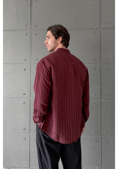 Erkek Oversize Çizgili Modal Gömlek Bordo