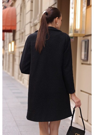 Bigdart9082 Oversize Kaşe Kaban - Siyah 001