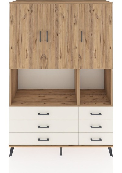 Hyperion Dolap 6 Raflı 6 Çekmeceli 3 Kapaklı 132x44x195 Çam-ç... Çam