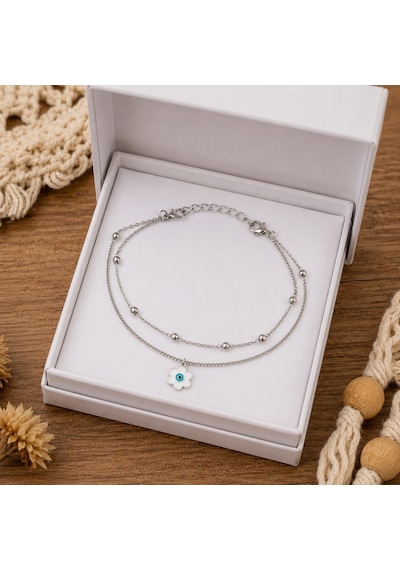 Daisy Evil Eye Stainless Steel Anklet Papatya Nazar Boncuklu Çelik Halhal Çok Renkli