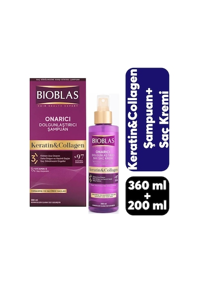 Bioblas Şampuan 360 Ml + Sıvı Saç Kremi 200 Ml Keratin & Collagen Tüm Saçlar
