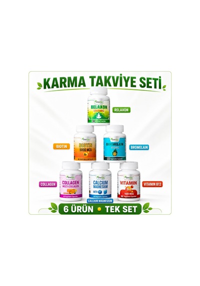 İlim B12 + Biotin + Bromelain + Calcium + Collagen Magnesium 5 x 60 Kapsül + Relaxon 30 Bitkisel Kapsül