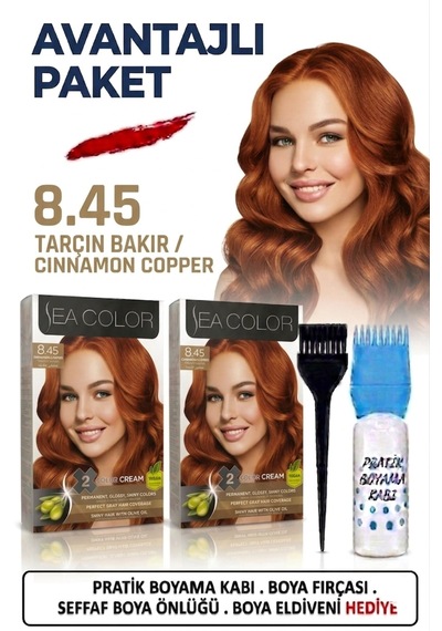 Sea Color Set Saç Boyası 8.45 Tarçın Bakır 2 Li 2 Kutu+pratik Boya Kabı